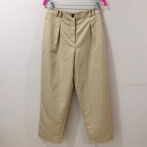 Zara Pleated Pants Trouser High Waist Womens S Beige Pocket Twill New 9929/022